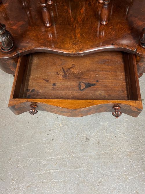 VICTORIAN BURR WALNUT INLAID CANTERBURY WHATNOT - ADDITIONAL PHOTO 9