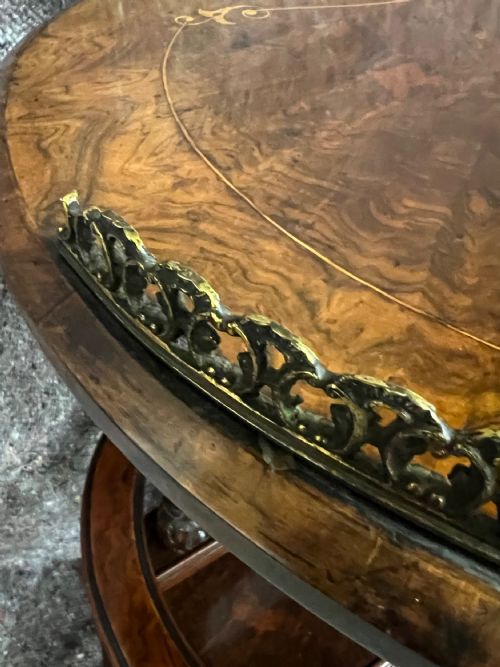 VICTORIAN BURR WALNUT INLAID CANTERBURY WHATNOT - ADDITIONAL PHOTO 7