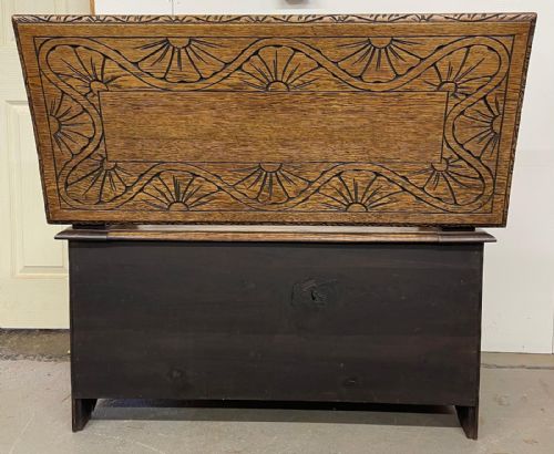 ANTIQUE CARVED OAK MONKS BENCH HALL SEAT - ADDITIONAL PHOTO 4