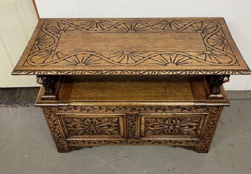 ANTIQUE CARVED OAK MONKS BENCH HALL SEAT - ADDITIONAL PHOTO 7