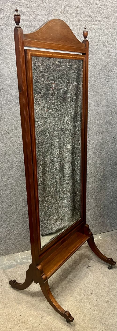 EDWARDIAN MAHOGANY INLAID CHEVAL MIRROR - ADDITIONAL PHOTO 7