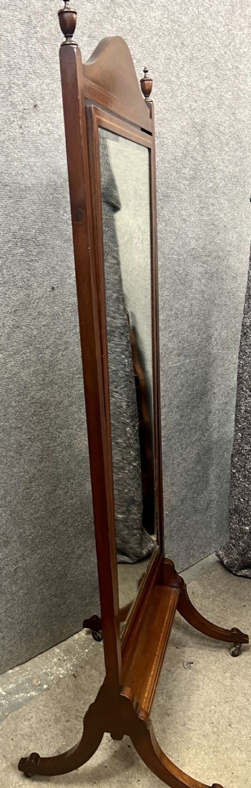 EDWARDIAN MAHOGANY INLAID CHEVAL MIRROR - ADDITIONAL PHOTO 13