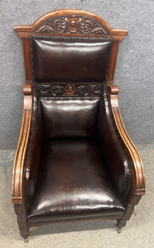 PAIR OF ANTIQUE WALNUT LEATHER ARMCHAIRS - ADDITIONAL PHOTO 2
