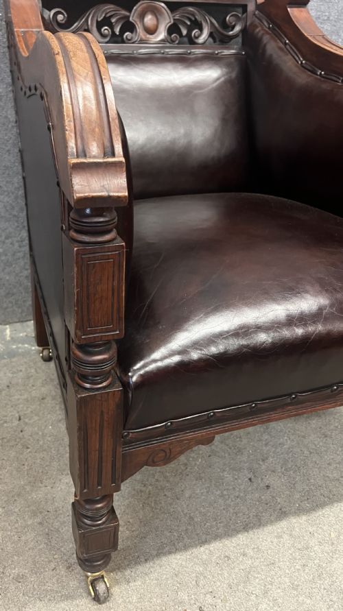 PAIR OF ANTIQUE WALNUT LEATHER ARMCHAIRS - ADDITIONAL PHOTO 9