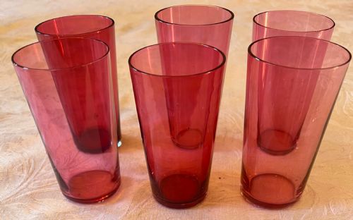 Antique Set of 6 Cranberry Glasses