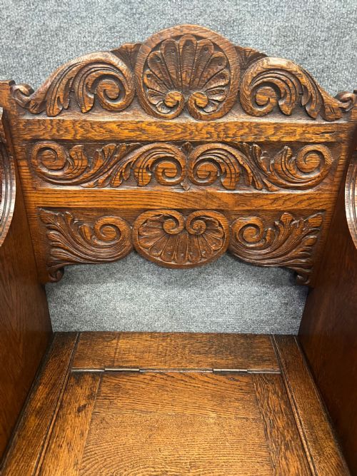 ANTIQUE CARVED OAK HALL STAND - ADDITIONAL PHOTO 4