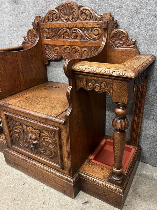 ANTIQUE CARVED OAK HALL STAND - ADDITIONAL PHOTO 13
