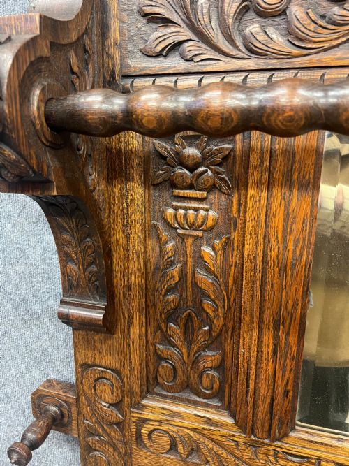 ANTIQUE CARVED OAK HALL STAND - ADDITIONAL PHOTO 8