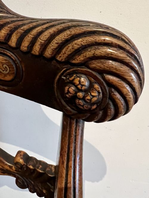 REGENCY BRASS INLAID ROSEWOOD ELBOW CHAIR - ADDITIONAL PHOTO 7