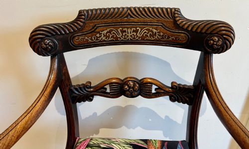 REGENCY BRASS INLAID ROSEWOOD ELBOW CHAIR - ADDITIONAL PHOTO 8