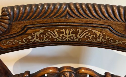 REGENCY BRASS INLAID ROSEWOOD ELBOW CHAIR - ADDITIONAL PHOTO 9