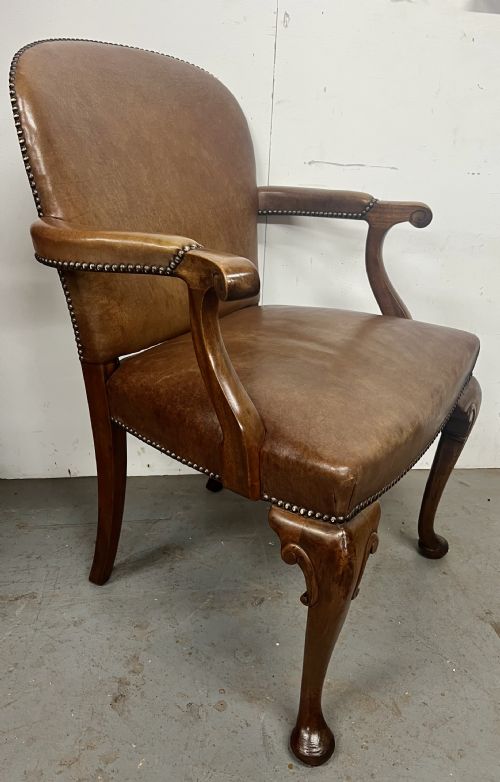 MAHOGANY LEATHER ELBOW DESK CHAIR - ADDITIONAL PHOTO 6