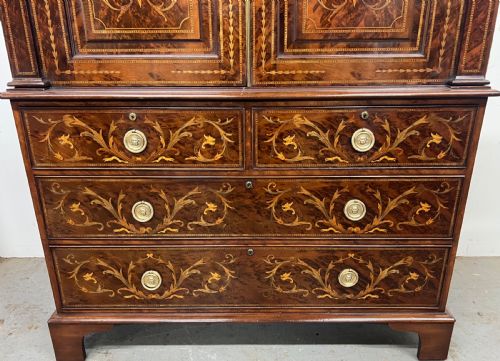 STUNNING ANTIQUE MARQUETRY INLAID LINEN PRESS - ADDITIONAL PHOTO 8