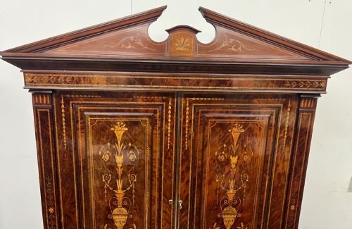 STUNNING ANTIQUE MARQUETRY INLAID LINEN PRESS - ADDITIONAL PHOTO 14