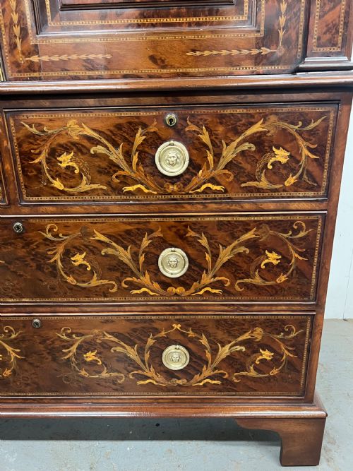 STUNNING ANTIQUE MARQUETRY INLAID LINEN PRESS - ADDITIONAL PHOTO 12
