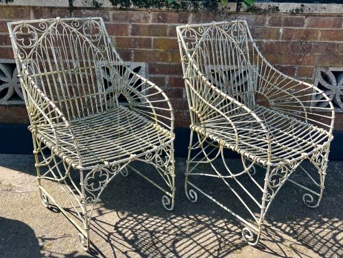 Pair of Gothic Style Iron Garden Chairs