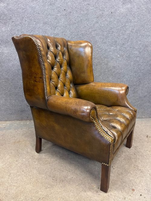 GEORGIAN STYLE WINGED LEATHER ARMCHAIR - ADDITIONAL PHOTO 1