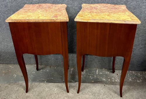 PAIR OF INLAID MARQUETRY AND MARBLE TOPPED BEDSIDE CHESTS LAMP TABLES - ADDITIONAL PHOTO 4