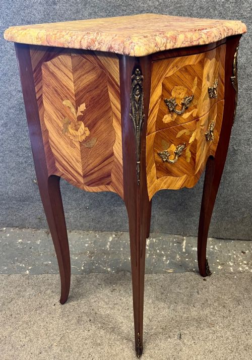 PAIR OF INLAID MARQUETRY AND MARBLE TOPPED BEDSIDE CHESTS LAMP TABLES - ADDITIONAL PHOTO 5
