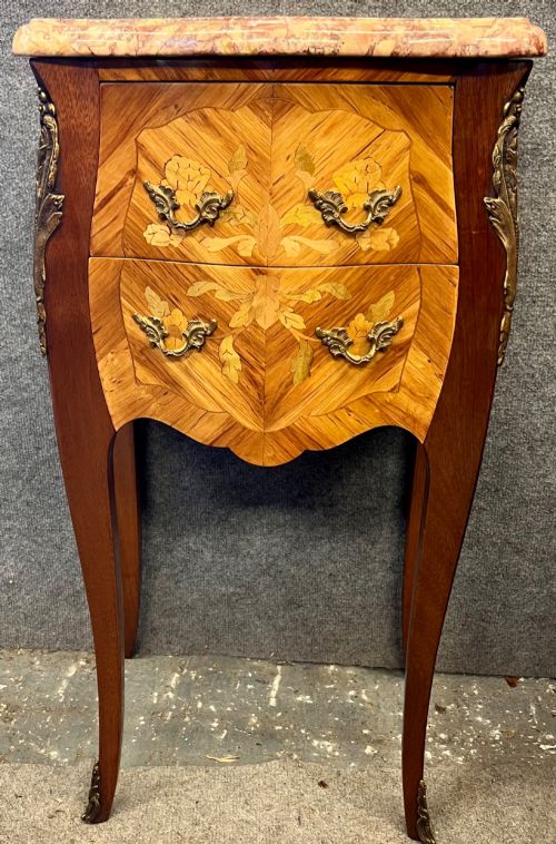 PAIR OF INLAID MARQUETRY AND MARBLE TOPPED BEDSIDE CHESTS LAMP TABLES - ADDITIONAL PHOTO 7