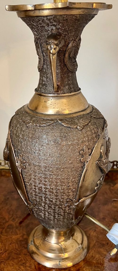 PAIR MEIJI PERIOD BRONZE LAMPS - ADDITIONAL PHOTO 7