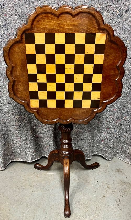 George III Mahogany Tripod Table with Inlaid Chess Board