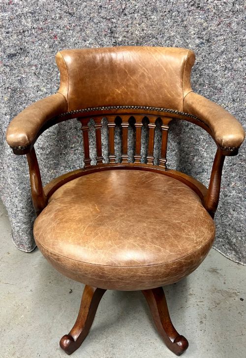 Victorian Mahogany & Leather Revolving Desk Chair