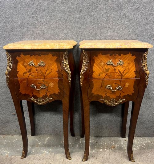 Pair of Marquetry Inlaid Bedside Chests / Lamp Tables