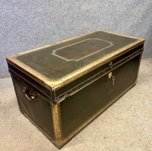 Early 19th.c. China Trade Camphor Wood & Leather Campaign Trunk