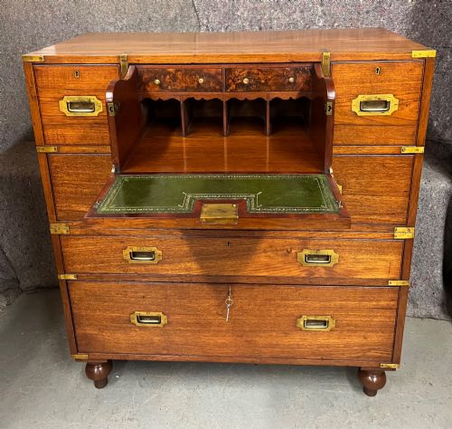 Very Good 19th.c. Teak Campaign Secretaire Chest