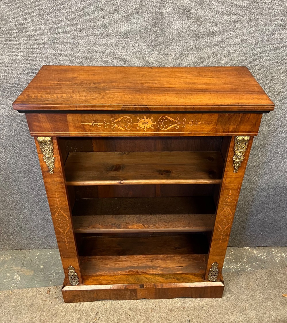 Victorian Walnut & Inlaid Open Bookcase