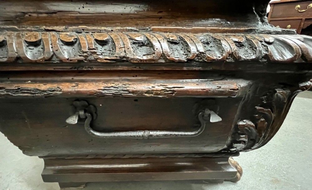 Rare Late 16th. / 17th. C. Very Large Armorial Walnut Cassone Coffer View XV
