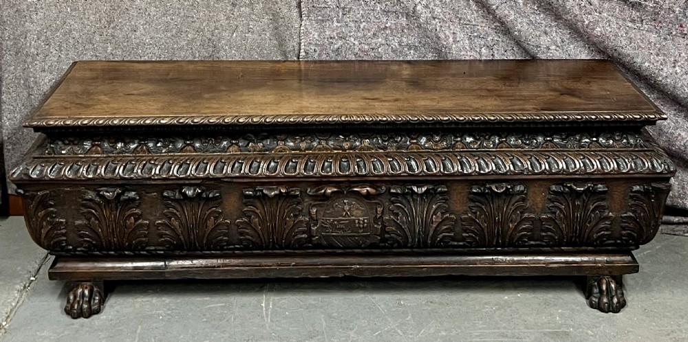 Rare Late 16th. / 17th. C. Very Large Armorial Walnut Cassone Coffer View XVII