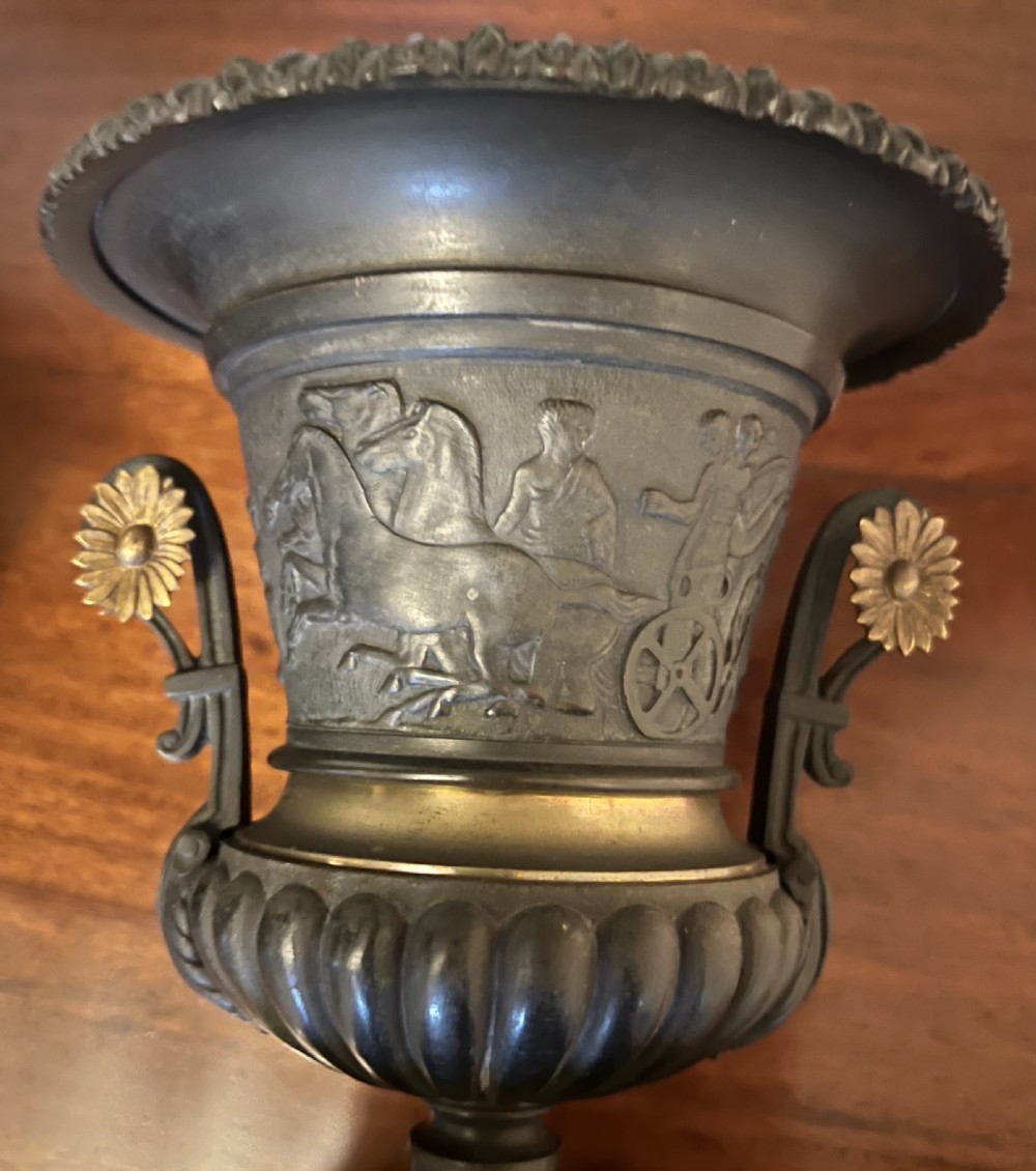 Antique Pair of French Bronze & Marble Urns View III
