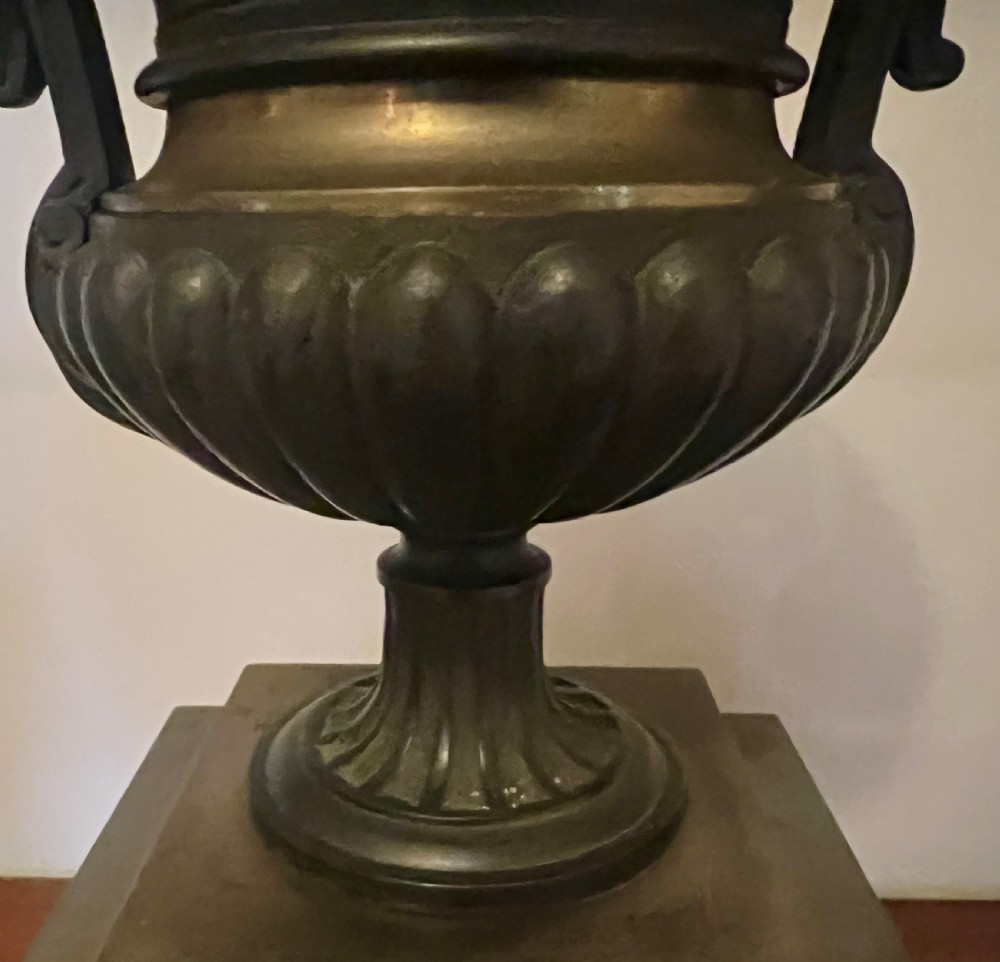 Antique Pair of French Bronze & Marble Urns View VII