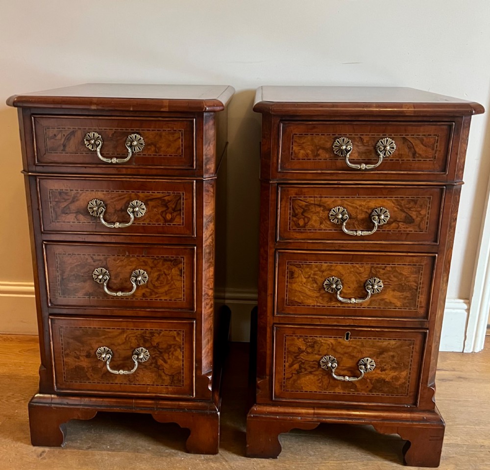 Pair of Burr Walnut & Inlaid Bedside Chests