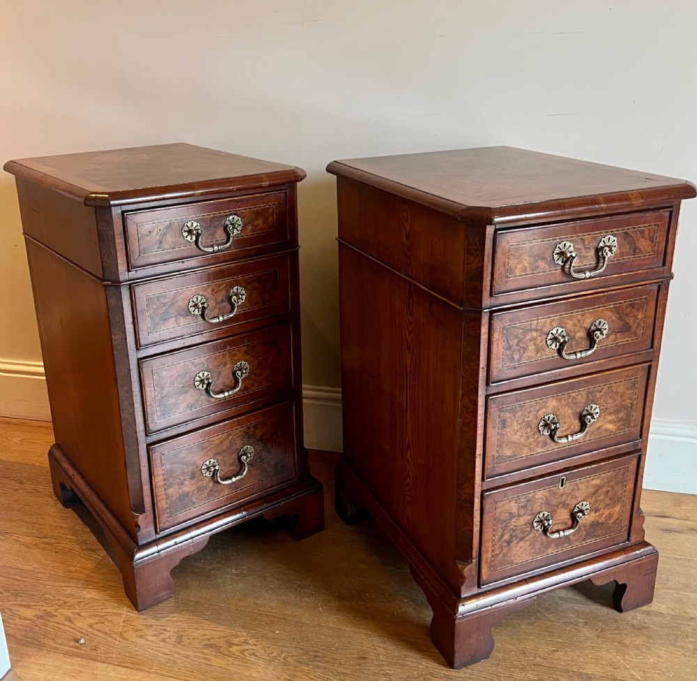 Pair of Burr Walnut & Inlaid Bedside Chests View II