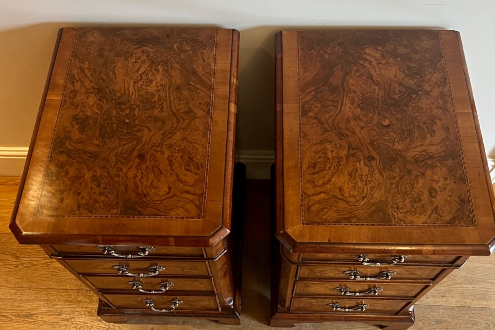 Pair of Burr Walnut & Inlaid Bedside Chests View III