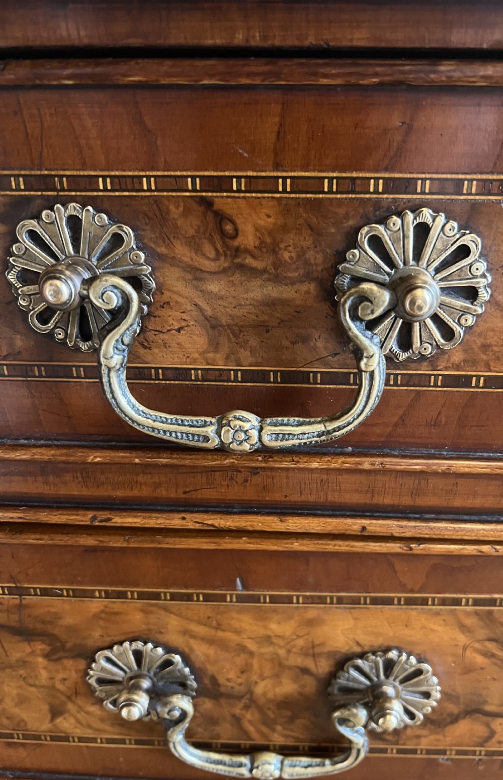 Pair of Burr Walnut & Inlaid Bedside Chests View V