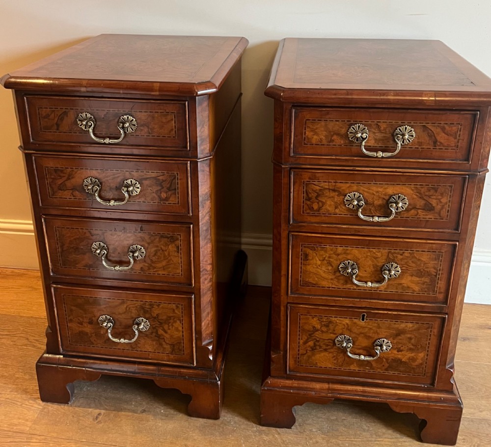 Pair of Burr Walnut & Inlaid Bedside Chests View XII