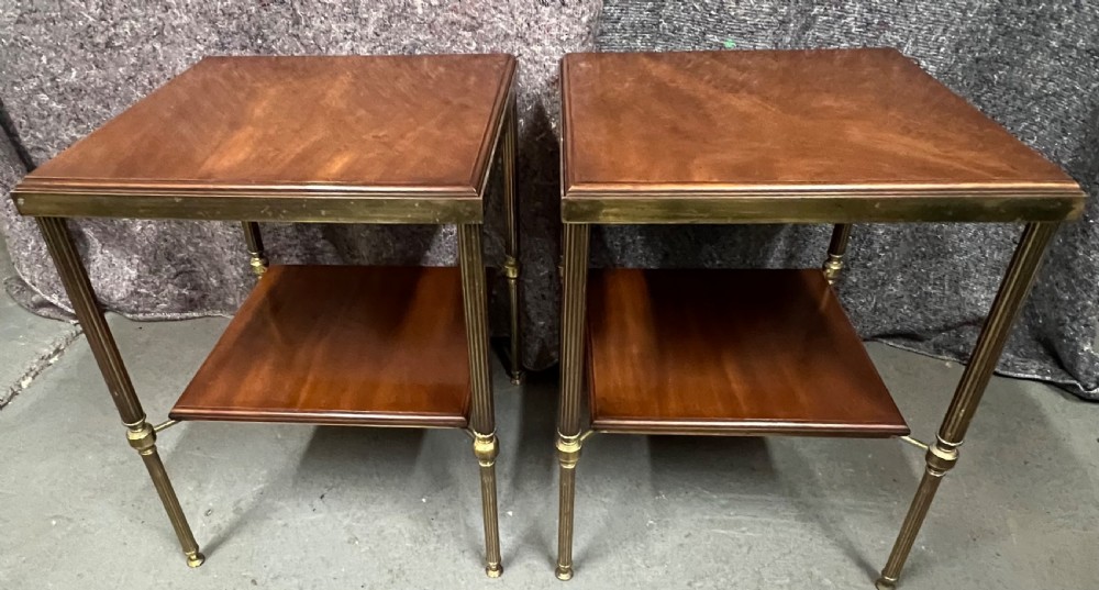 Good Pair of Brass & Mahogany Occasional Tables View IV