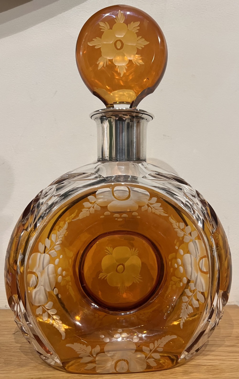 Beautiful Bohemian Amber Glass Decanter