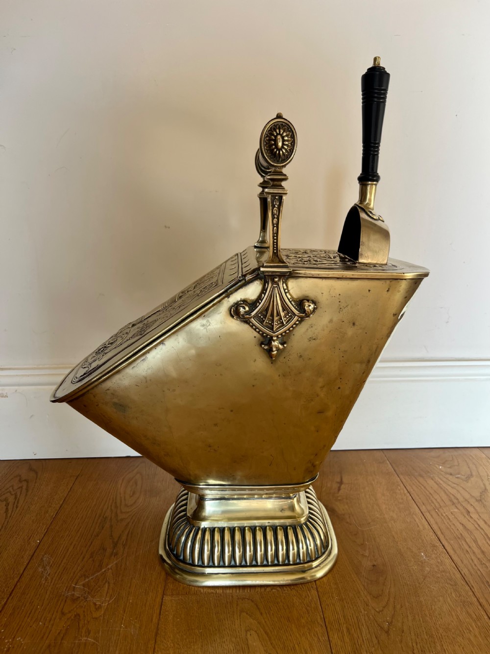 Very Attractive Antique Brass Coal Scuttle View V