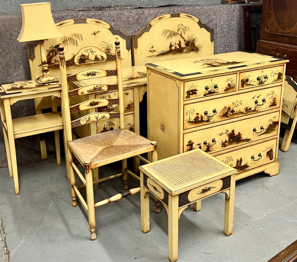 Antique 7 Piece Chinoiserie Bedroom Suite