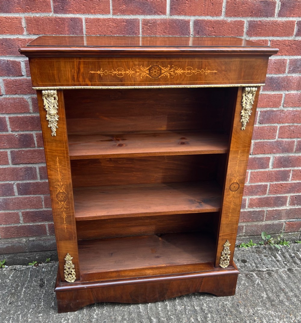 Victorian Walnut & Inlaid Open Bookcase