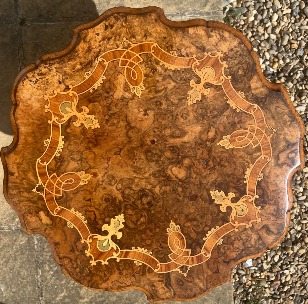 Antique Burr Walnut & Marquetry Occasional or Lamp Table View III