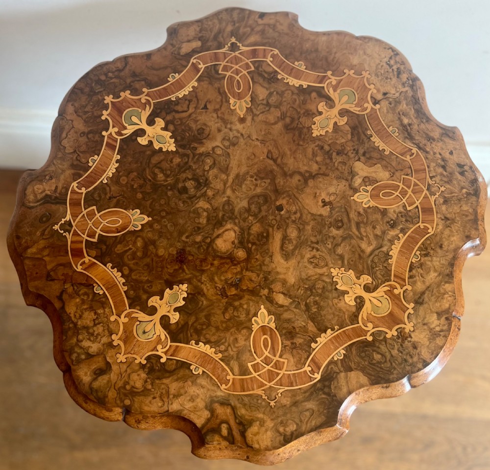 Antique Burr Walnut & Marquetry Occasional or Lamp Table View VI