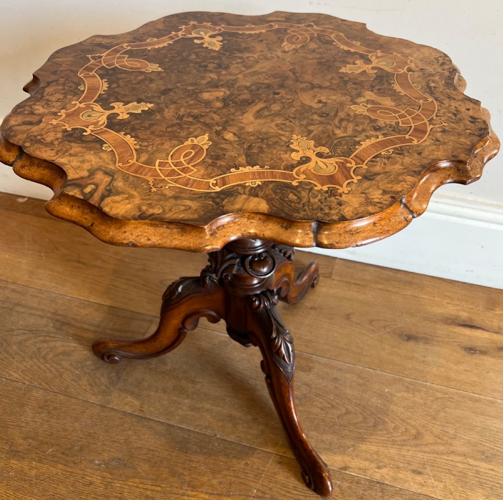 Antique Burr Walnut & Marquetry Occasional or Lamp Table View VII