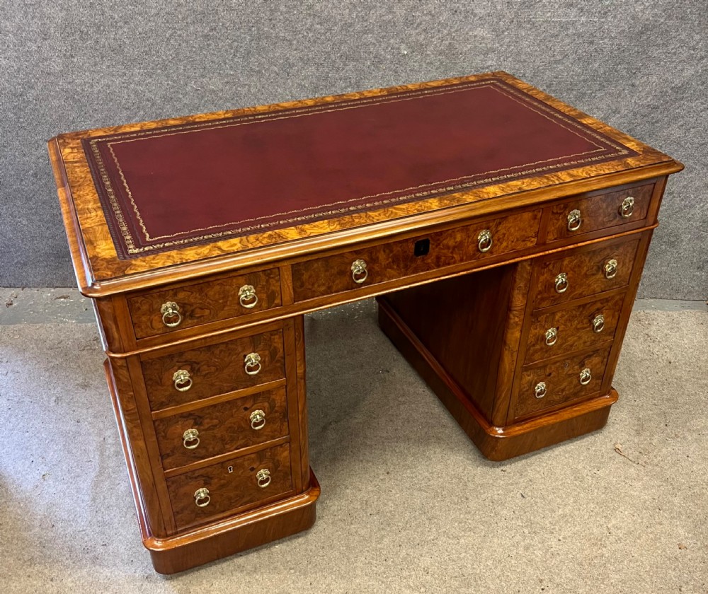 Superior Quality Burr Walnut Pedestal Desk View II
