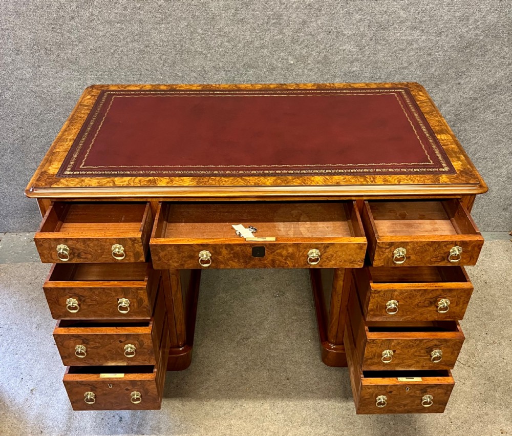 Superior Quality Burr Walnut Pedestal Desk View III